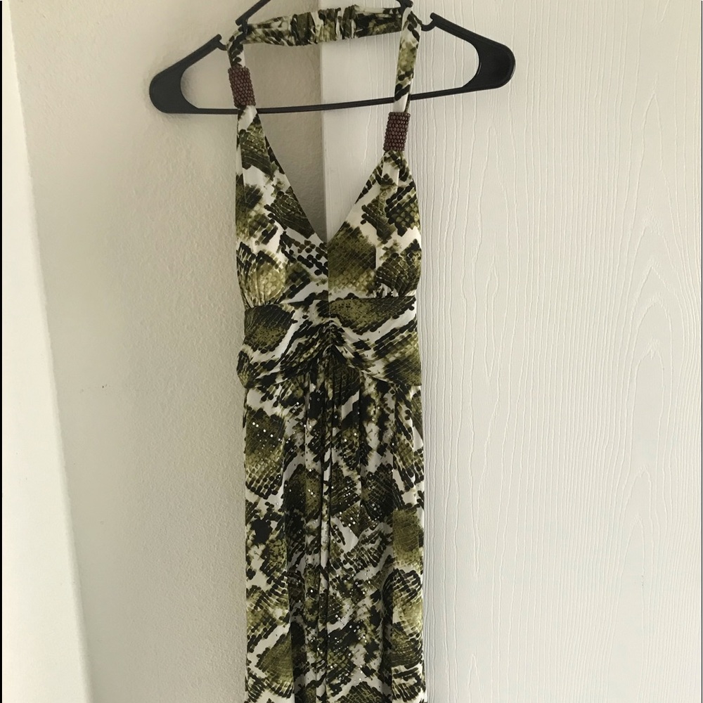 Green snake print summer dress